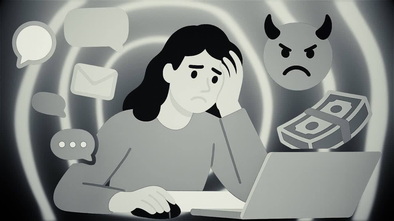 Stressed Woman Working on Computer