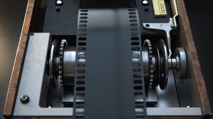Engaging drive gears moving film transport assembly upward on tabletop, aligning sprockets