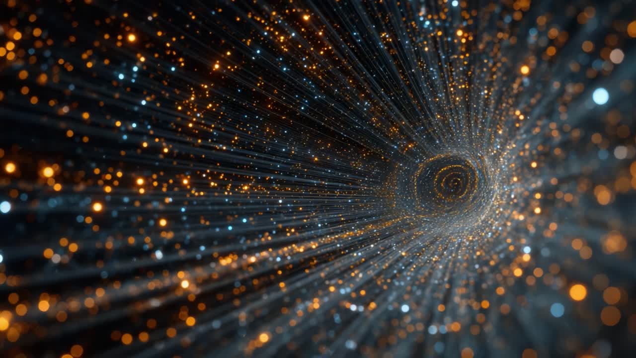 A Stunning Journey Through an Abstract Cosmic Tunnel Filled with Glimmering Stars and Vibrant Particles Capturing the Essence of Space and Time in a Mesmerizing Visual Experience