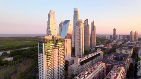 dolly in aerial view of the wealthy area of puerto madero, buenos aires