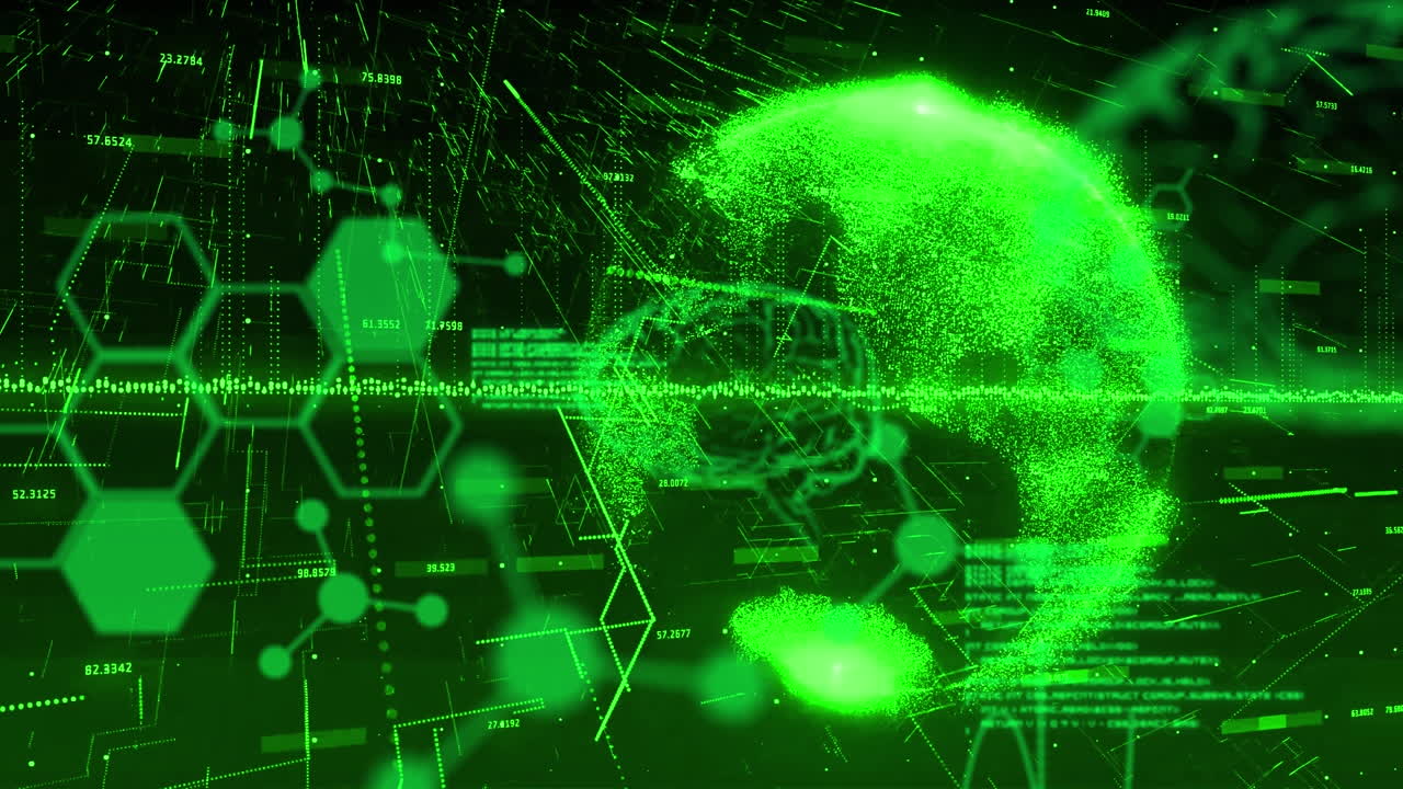 인간 뇌와 지구상에서 데이터 처리의 애니메이션