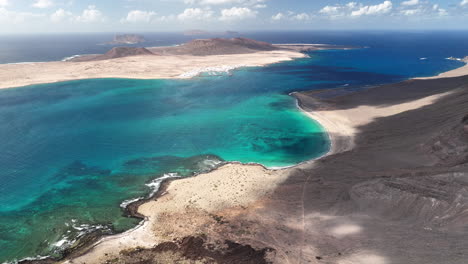 canary island lanzarote coastline mirador del rio with view to the island la graciosa with this amazing colored ocean