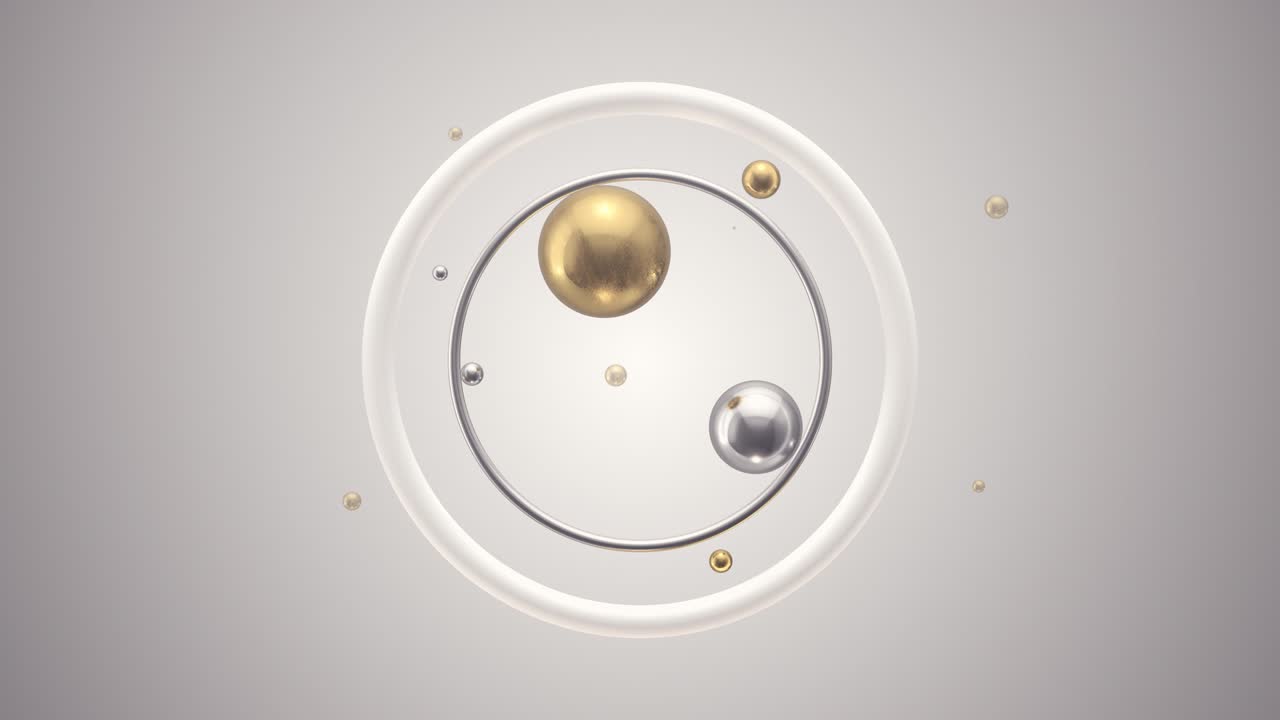황금과 은의 공이 회전하는 추상적인 3d 애니메이션