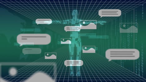 animación de un texto, cuerpo humano y procesamiento de datos digitales sobre un fondo oscuro