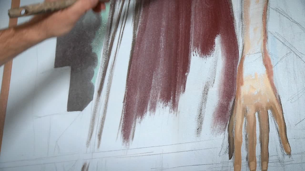 화가가 그림 작업을 하다