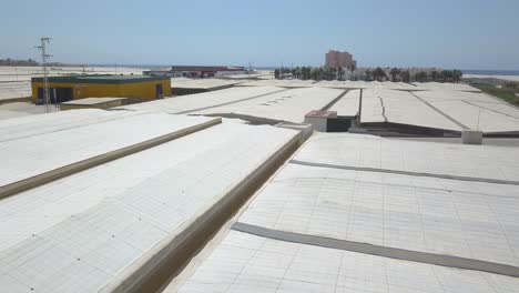 toma aérea baja sobre el plástico de los invernaderos en la costa del sur de españa