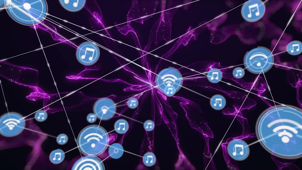 Animation af et netværk af forbindelser over lilla energi på sort baggrund