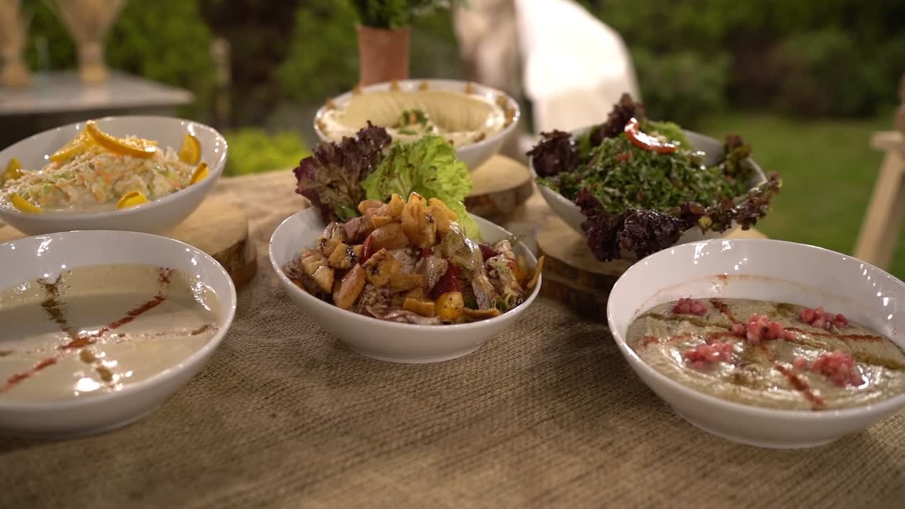 View of Sause for Egyptian lunch, close up shot, high angle shot