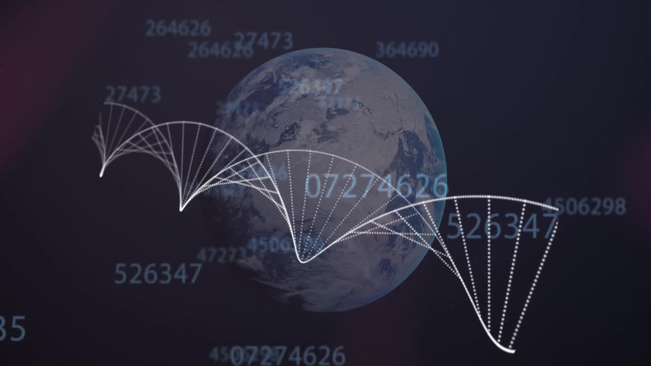 Animation of dna strand over globe and data processing