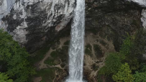 close in of wildenstein waterfall in the southern austrian alps, aerial dolly in approach shot