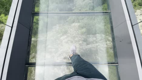 walking on modern skywalk sonnenstein in thuringia during summer