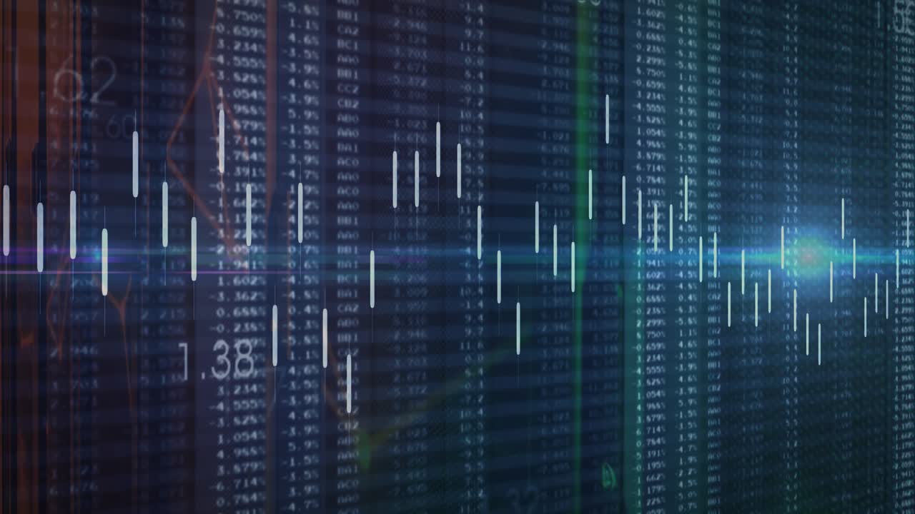 On startup flickering candlesticks appearing over numeric grid, highlighting market trend shifts