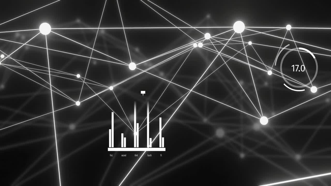 데이터 프로세싱의 애니메이션, 검은 바탕에 반이는 노드와 연결 네트워크