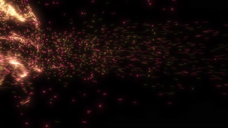 caótico sistema de partículas de fluido mágico brillante rojo y naranja - simulación cgi abstracta 4k