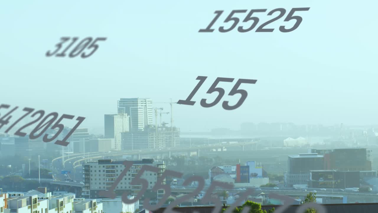 도시 풍경 위의 데이터 처리 애니메이션