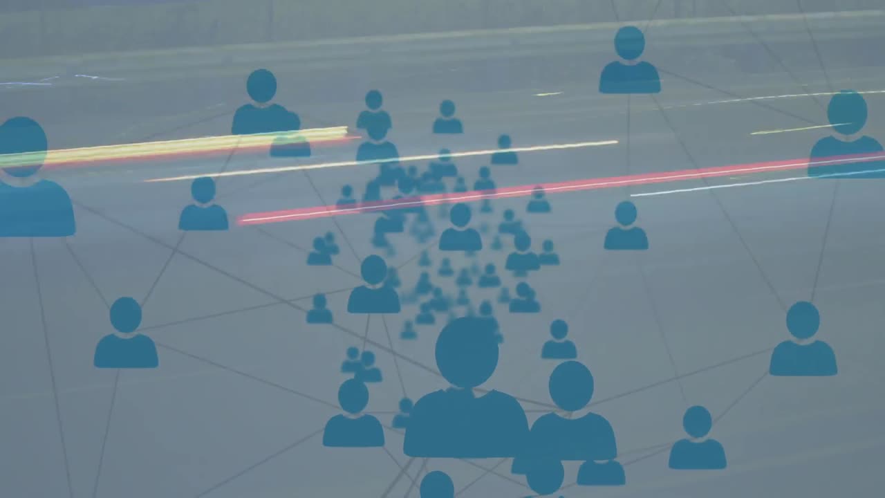 도시 풍경 위의 아이콘으로 연결된 네트워크의 애니메이션