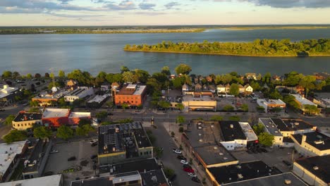 warm summer evening above wyandotte with the view on biddle ave and detroit river
