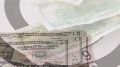 animación del ojo del toro, billetes de dólar estadounidense sobre billetes de conteo a mano.