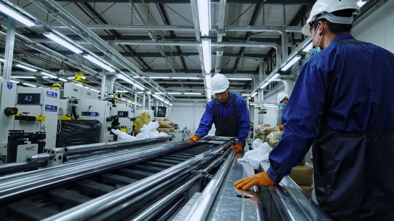 Factory Production Line with Workers