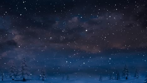 Animation-Von-Schnee,-Der-über-Tannenbäume-In-Einer-Winterlandschaft-Fällt