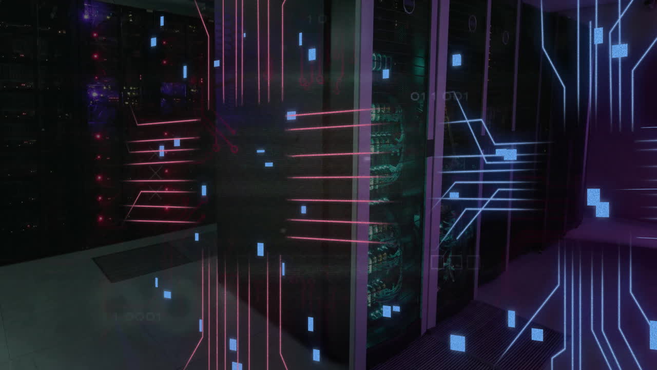 Animation of connections and data processing over computer servers