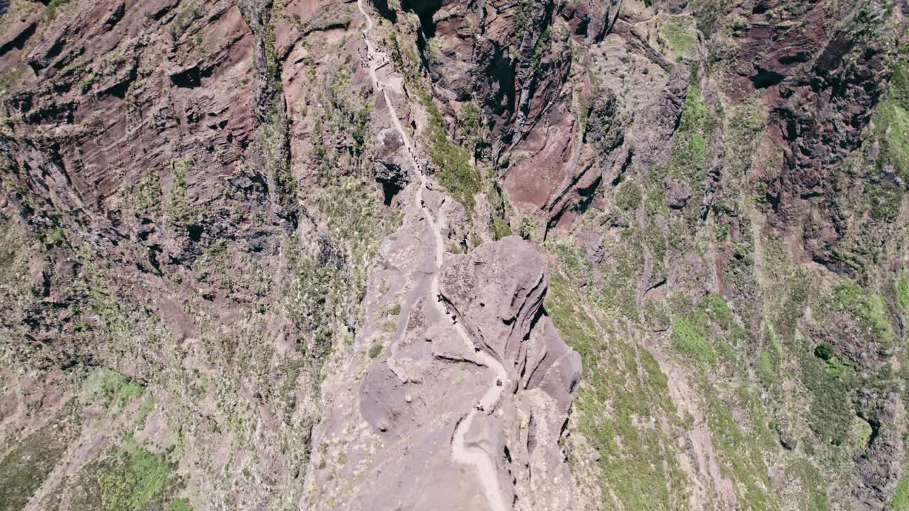 Madeira PR1 hiking route, ridge, mountains, aerial, droneshot