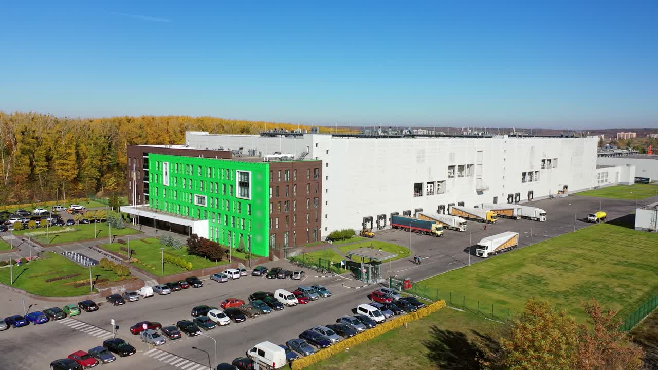 Modern Manufacturing Architecture. Aerial view of factory plant producing