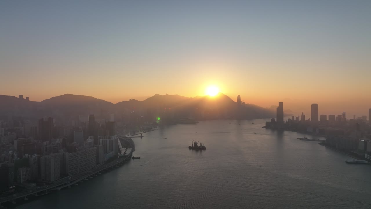 imágenes aéreas en 4k de la ciudad de hong kong al atardecer