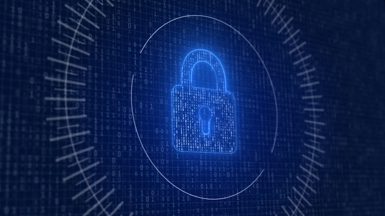 Encrypted data Cyber security data protection business technology privacy concept Loop Background.