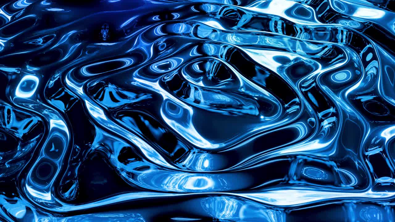 반이는 반이는 표면에 파란색 패턴을 가진 물결 모양의 추상적인 액체 배경; 포일 또는 반이는 유리 표면과 같은 점성 파란 액체; 아름다운 창의적인 축제 배경; 간단한 밝은 bg.