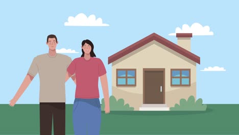 couple outside the house animation
