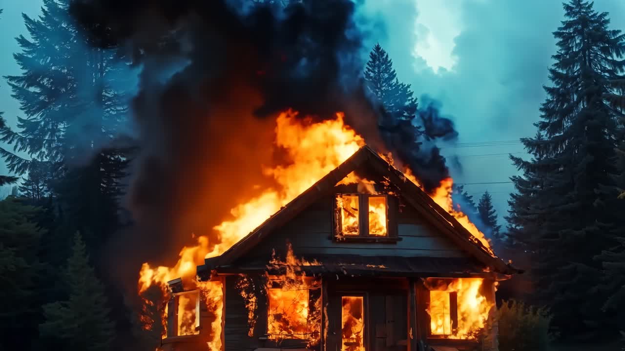 숲 한가운데에 불타는 집