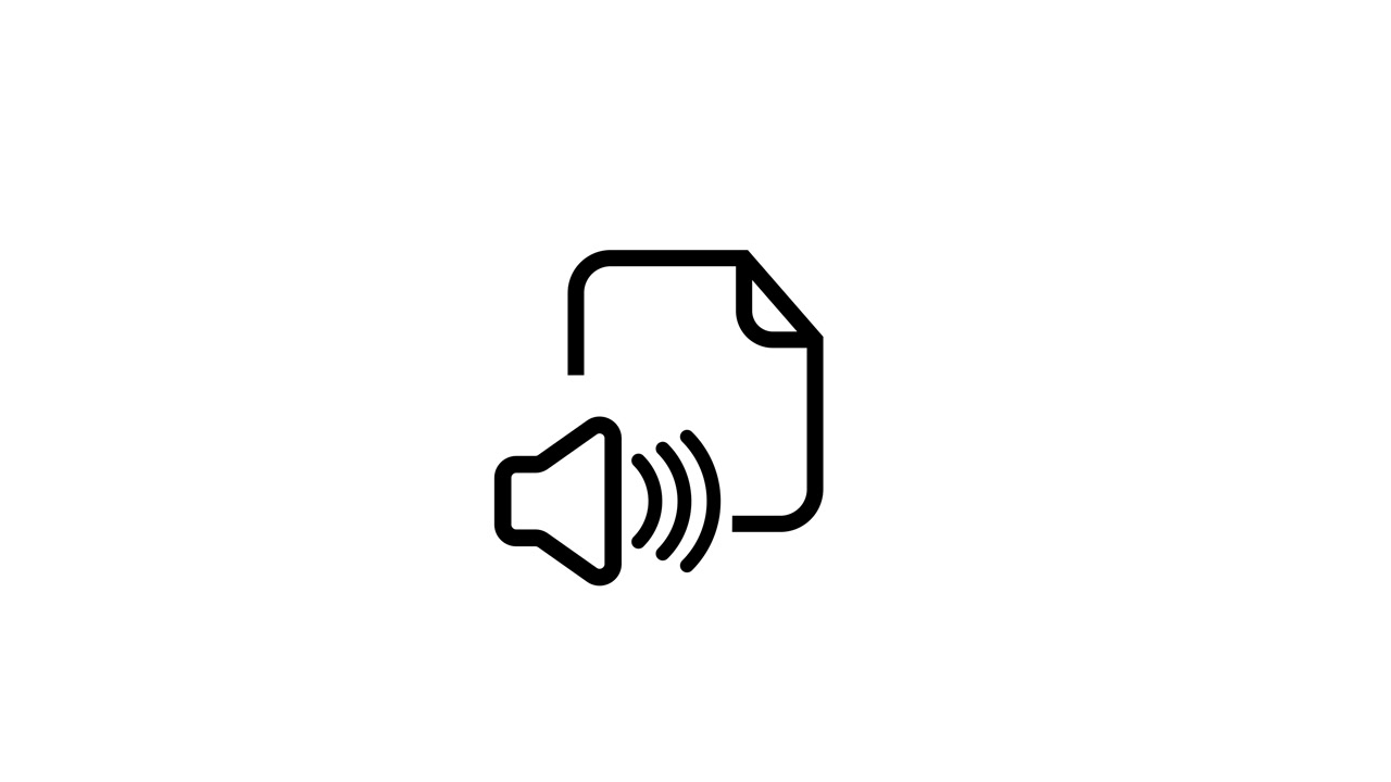 Document icon with speaker and sound wave animation isolated on white background