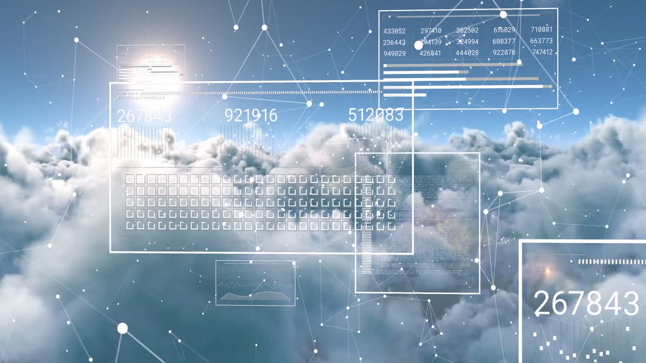 animación del procesamiento de datos sobre el fondo de nubes