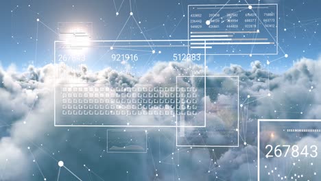 animation of data processing over clouds background