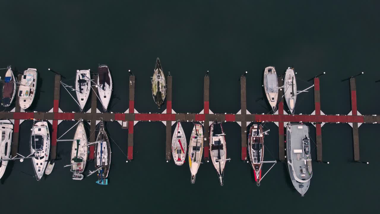 Drone shot of a marina in the early morning near Seattle