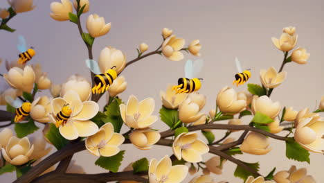 cartoon bees flying among yellow blossoms
