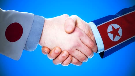japan - north korea / handshake concept animation about countries and politics / with matte channel