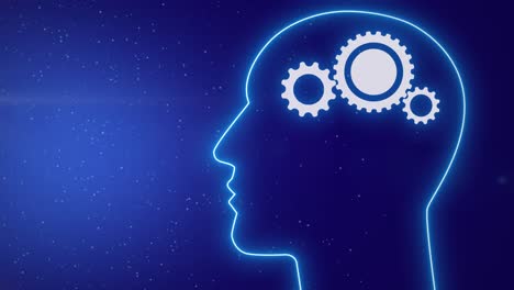 glowing head with gears: abstract concept of intelligence and problem solving