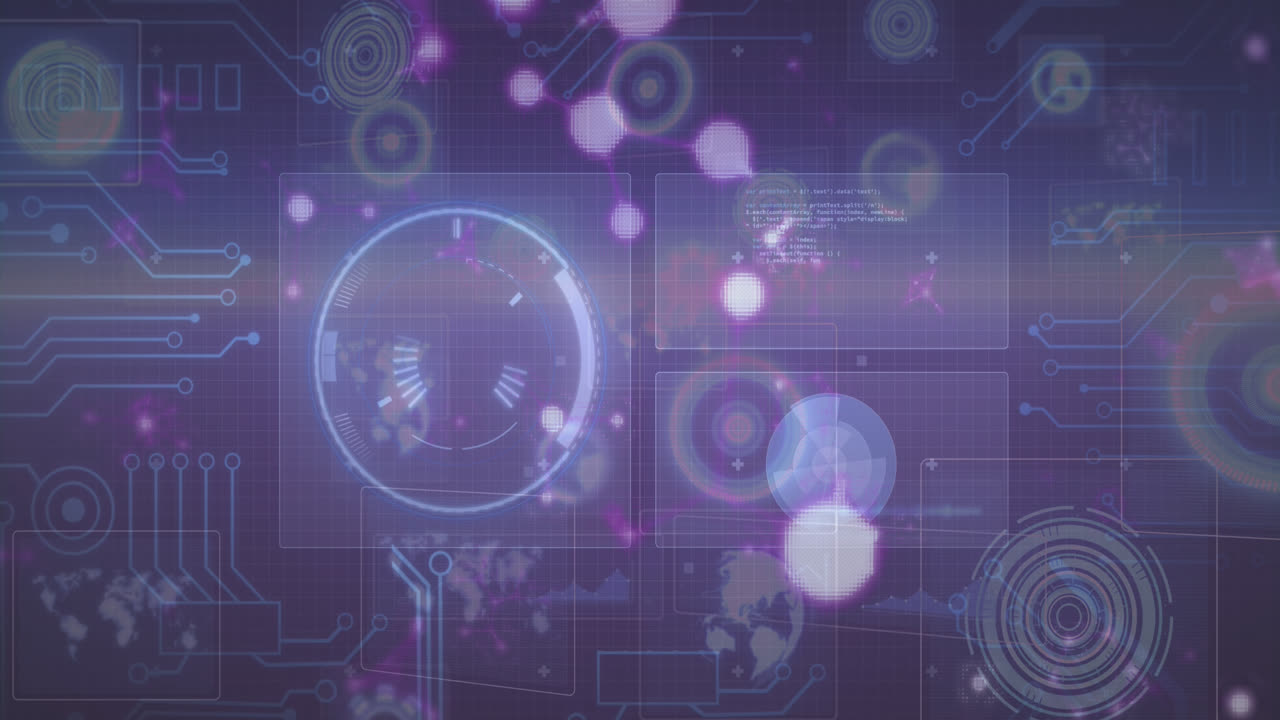 Animation of data processing over blue background