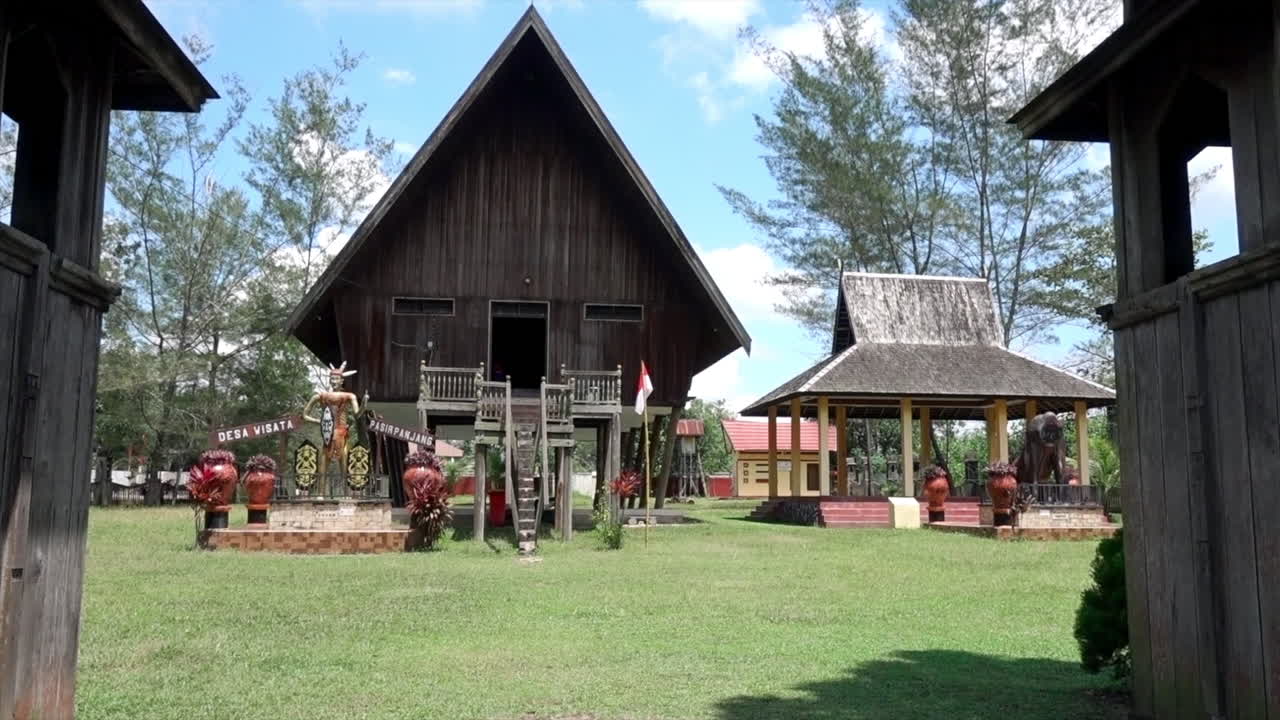 Longhouse in Borneo, the center of Dayak community life.