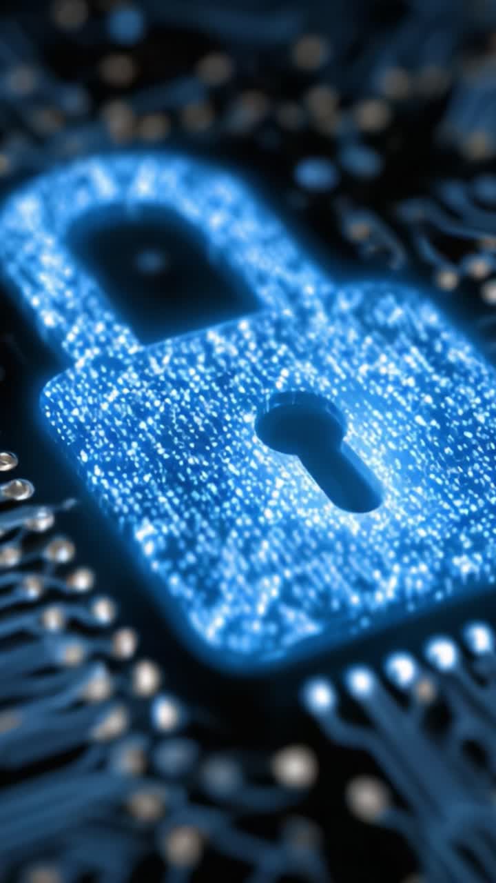 A Glowing Digital Lock Symbolizing Security and Protection in the Modern Cyber World, Featuring a Circuit Background Emphasizing Data Privacy and Safe Connectivity