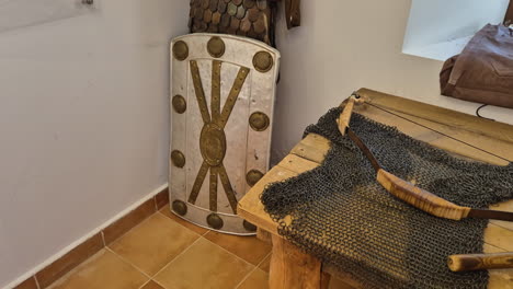 ancient roman armor and shield on display