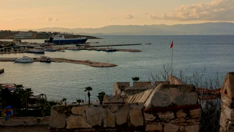 cesme cityscape view from cesme castle, turkey