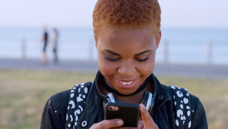 selfie of young black woman at beach for profile
