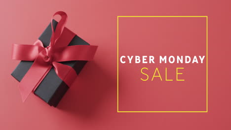 Animación-Del-Texto-De-Venta-Del-Cyber-Monday-Sobre-Caja-De-Regalo