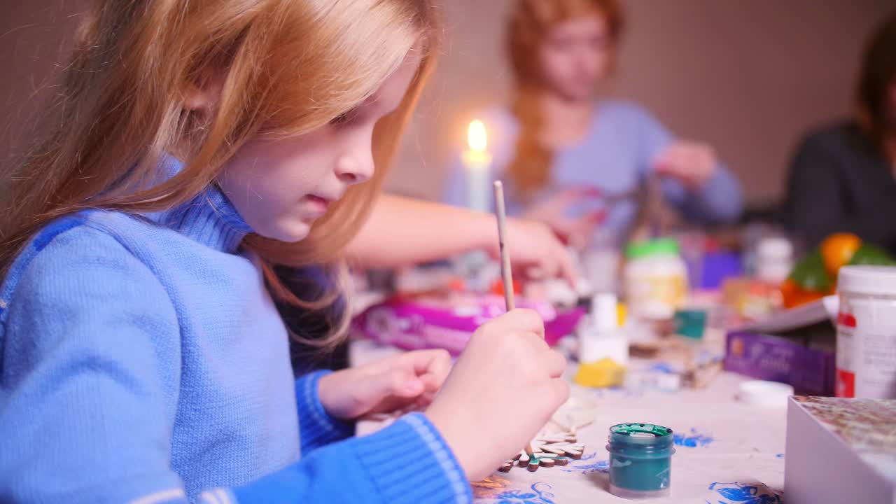 Children painting Christmas ornaments