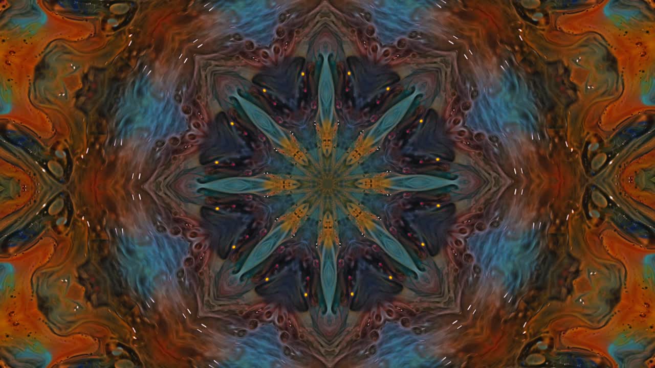 patrones de caleidoscopio abstractos en naranja y azul azulado
