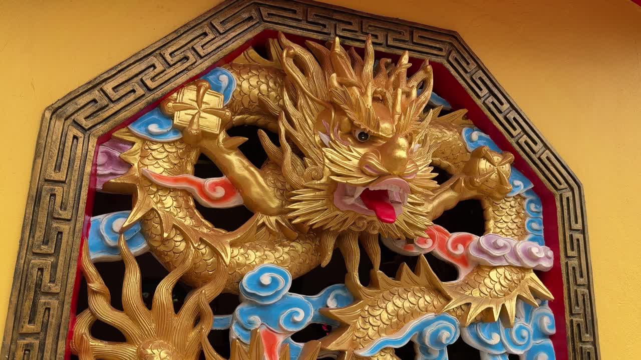 Dragon symbol decorated window Wan Loong Temple Port Dickson Malaysia