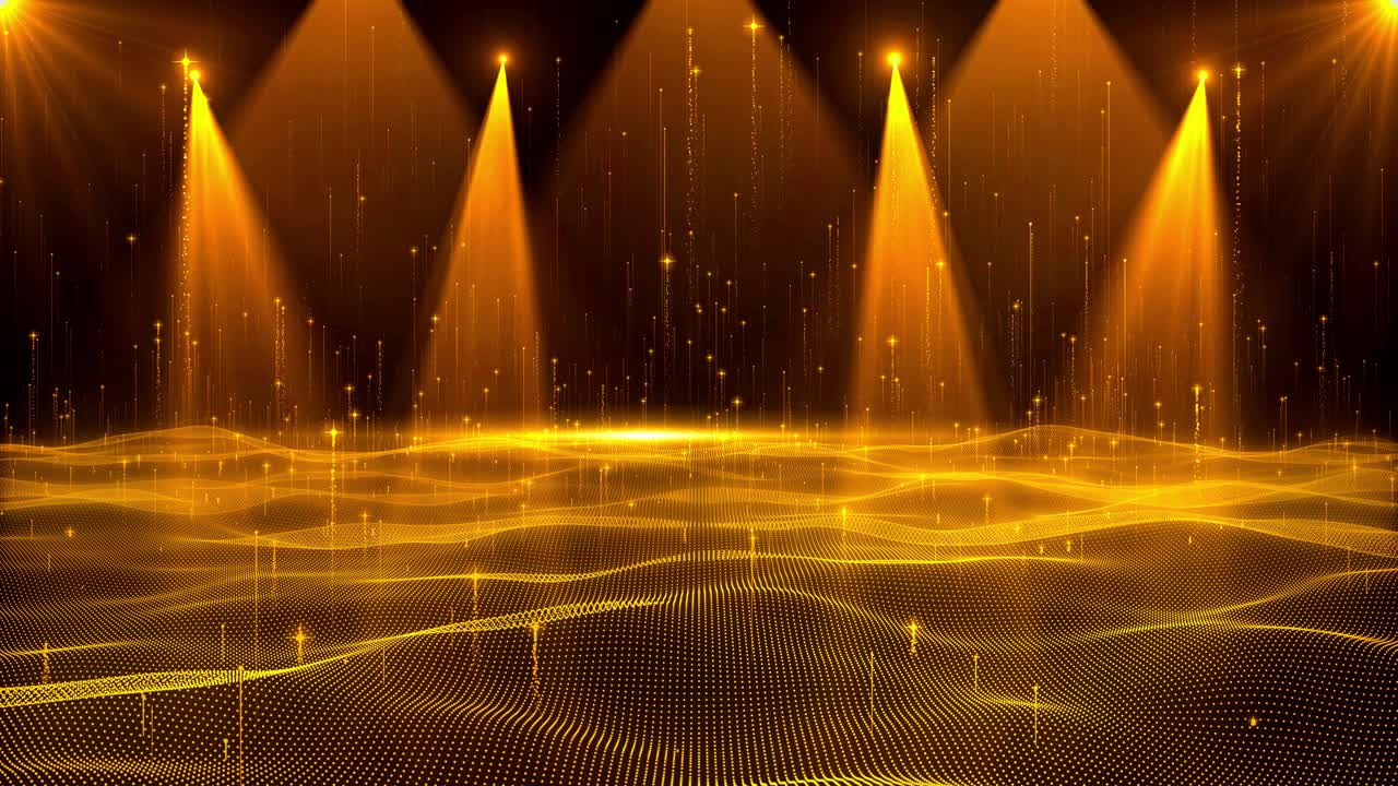 4K 골든 파티클 빛, 반짝이는 조명, 시상식 파티 무대 배경, 파티 노래, 댄스 쇼 LED 조명